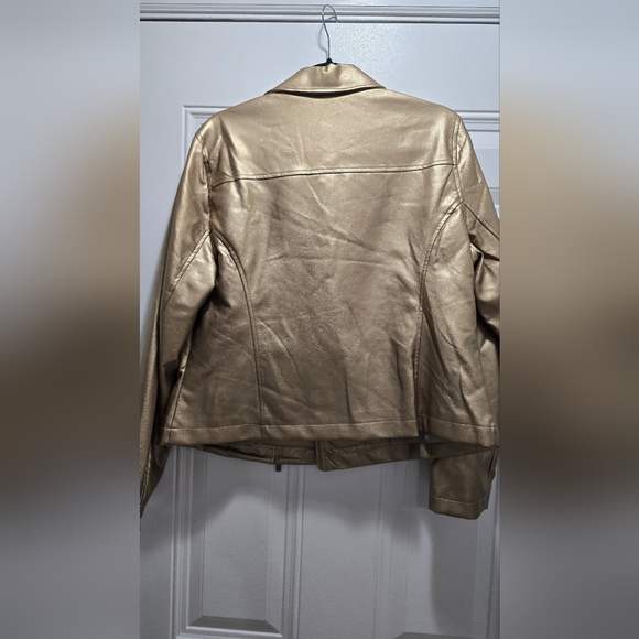 Jaclyn Smith Moto Jacket WOMEN LARGE gold Faux Leather spread collar - Picture 6 of 8
